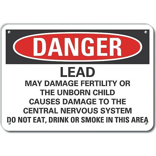 Reflective  Lead Hazard  Danger Sign, 10 in Height, 14 in Width, Aluminum, Horizontal Rectangle