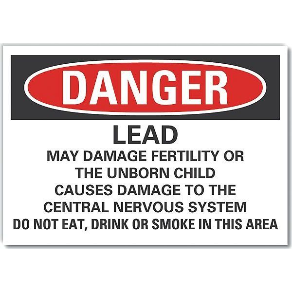 Lead Hazard  Danger Label, 10 in Height, 14 in Width, Polyester, Horizontal Rectangle, English