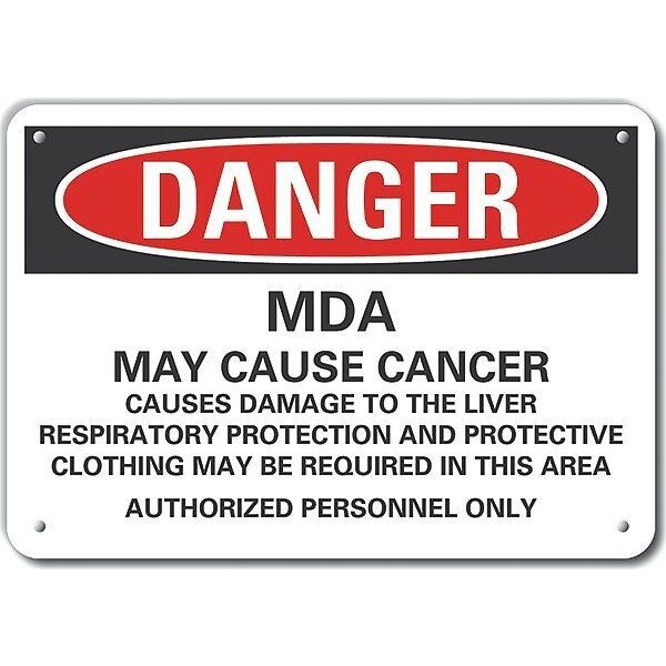 Reflective  Mda Danger Sign, 7 in Height, 10 in Width, Aluminum, Vertical Rectangle, English