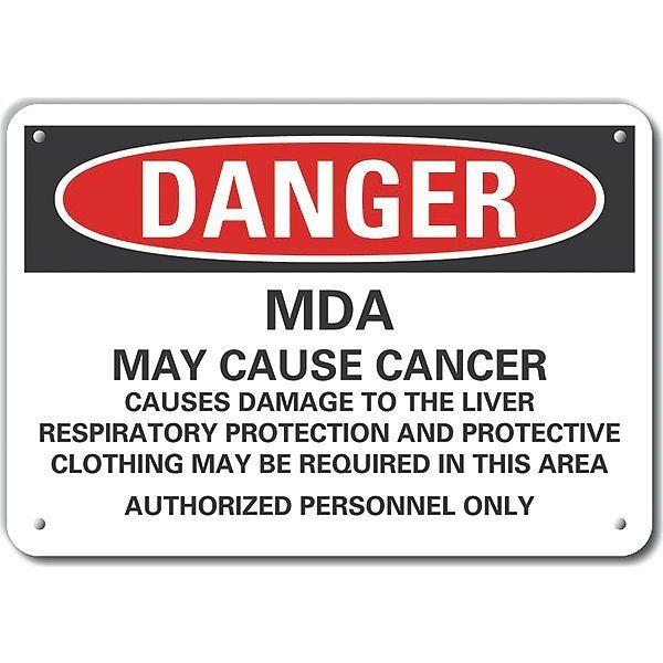 Plastic Mda Danger Sign, 10 in Height, 14 in Width, Plastic, Horizontal Rectangle, English