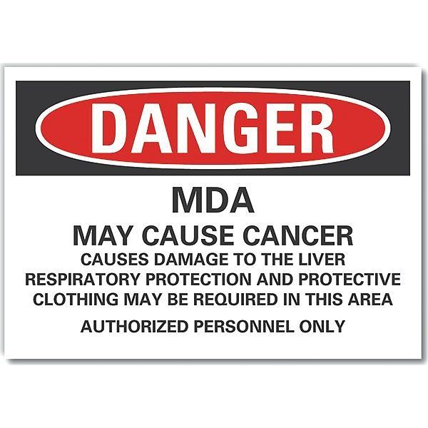 Mda Danger Label, 7 in Height, 10 in Width, Polyester, Vertical Rectangle, English