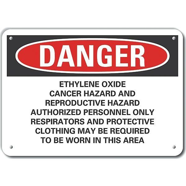 Aluminum Ethylene Oxide Danger Sign, 7 in Height, 10 in Width, Aluminum, Vertical Rectangle