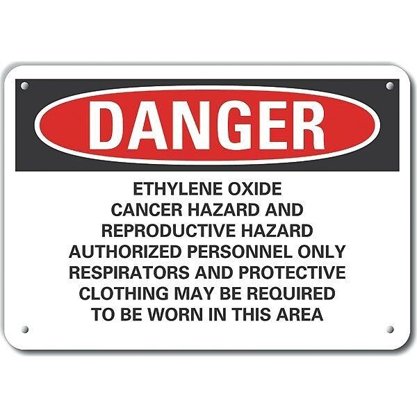 Plastic Ethylene Oxide Danger Sign, 10 in Height, 14 in Width, Plastic, Horizontal Rectangle