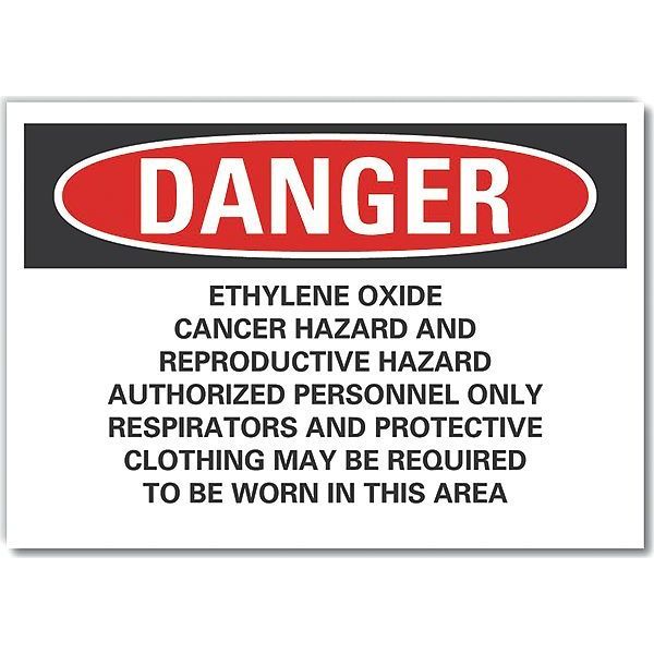 Ethylene Oxide Danger Label, 5 in Height, 7 in Width, Polyester, Horizontal Rectangle, English