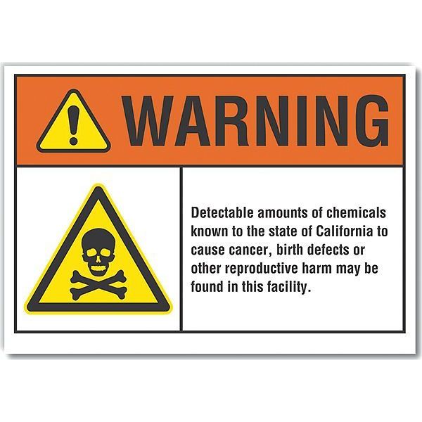 Chemicals Warning Label, 10 in Height, 14 in Width, Polyester, Horizontal Rectangle, English