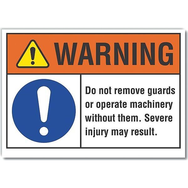 Machine Guards Warning Reflective Label, 10 in Height, 14 in Width, Reflective Sheeting, English