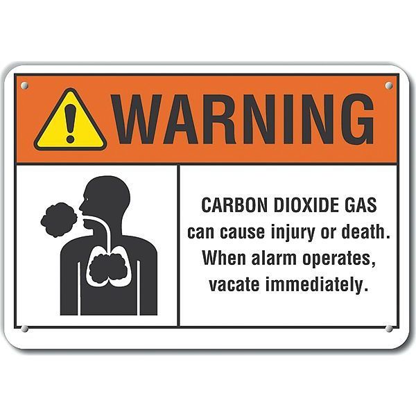 Plastic Carbon Dioxide Warning Sign, 7 in H, 10 in W, Vertical Rectangle, LCU6-0017-NP_10X7