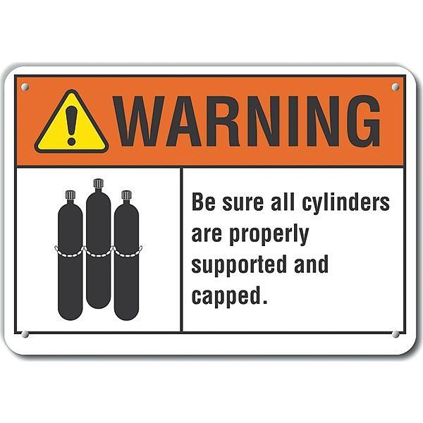 Aluminum Cylinder Handling Warning Sign, 7 in H, 10 in W, Vertical Rectangle, LCU6-0018-NA_10X7