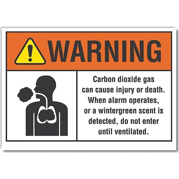 Carbon Dioxide Warning Reflective Label, 5 in H, 7 in W, English, LCU6-0016-RD_7X5