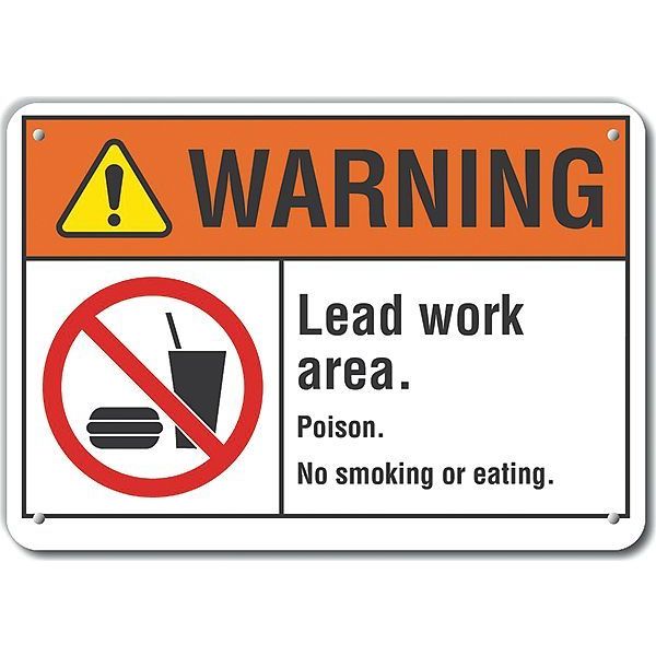 Plastic Lead Hazard  Warning Sign, 10 in Height, 14 in Width, Plastic, Horizontal Rectangle