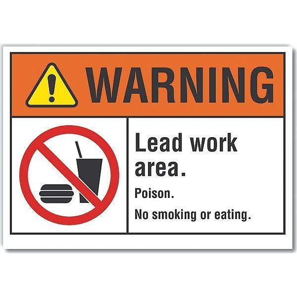 Lead Hazard  Warning Reflective Label, 7 in Height, 10 in Width, Reflective Sheeting, English