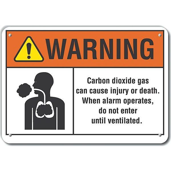 Reflective Carbon Dioxide Warning Sign, 7 in H, 10 in W, Vertical Rectangle, LCU6-0015-RA_10X7