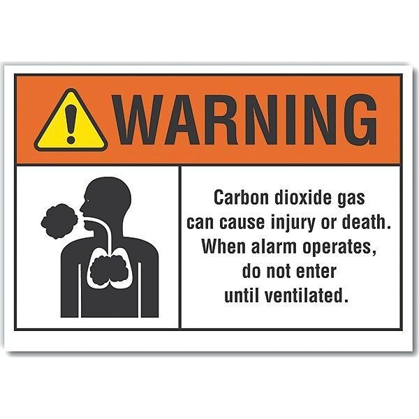 Carbon Dioxide Warning Reflective Label, 3 1/2 in H, 5 in W, English, LCU6-0015-RD_5X3.5