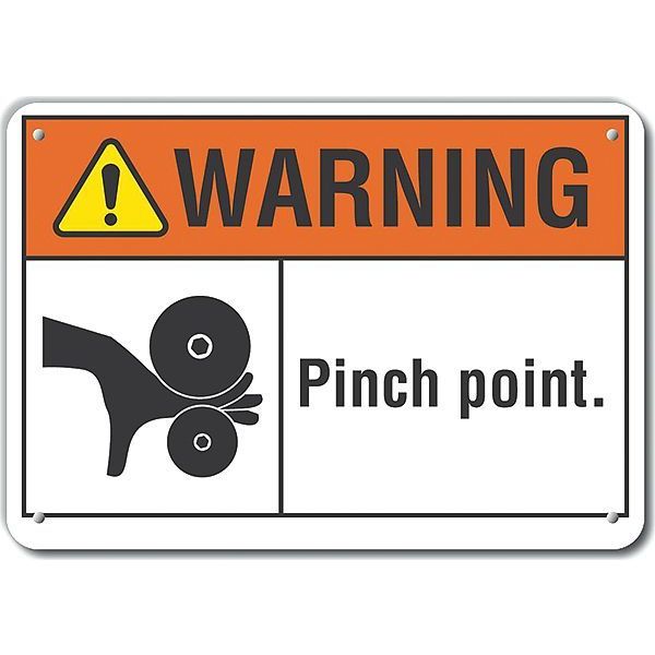 Reflective  Pinch Point Warning Sign, 10 in Height, 14 in Width, Aluminum, Horizontal Rectangle