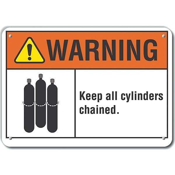 Aluminum Cylinder Handling Warning Sign, 10 in H, 14 in W, Horizontal Rectangle, LCU6-0019-NA_14X10