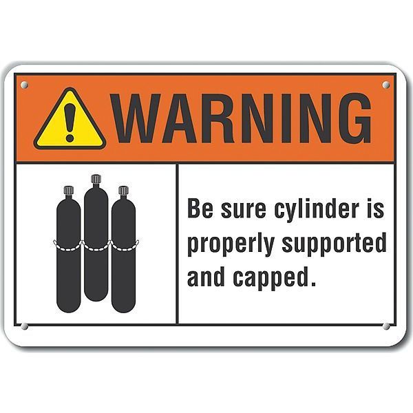 Aluminum Cylinder Handling Warning Sign, 10 in H, 14 in W, Horizontal Rectangle, LCU6-0020-NA_14X10