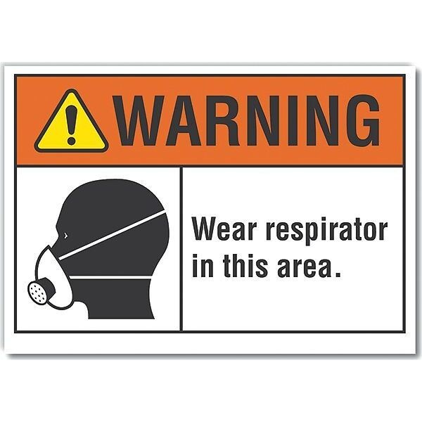 Respirator Required Warning Label, 5 in Height, 7 in Width, Polyester, Horizontal Rectangle