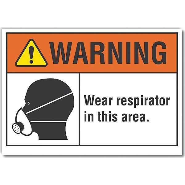 Respirator Required Warning Reflective Label, 5 in Height, 7 in Width, Reflective Sheeting, English