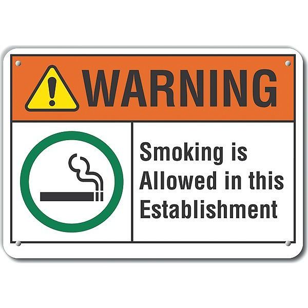 Aluminum Smoking Area Warning Sign, 10 in Height, 14 in Width, Aluminum, Horizontal Rectangle