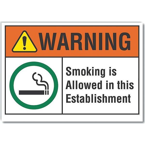 Smoking Area Warning Label, 7 in Height, 10 in Width, Polyester, Vertical Rectangle, English