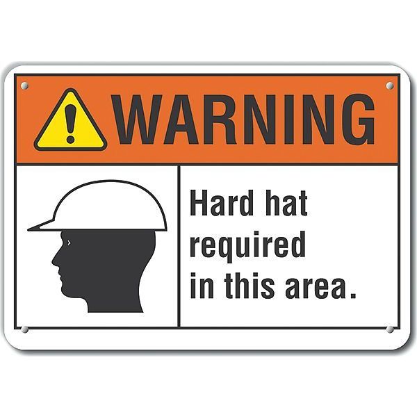 Decal, Plastic, Warning Hard Hat, 14 x 10