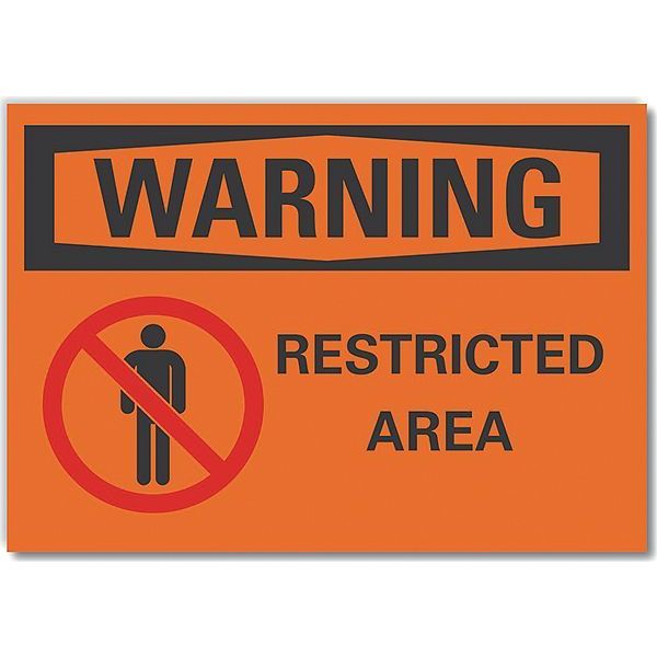 Restricted Area Warning Label, 7 in Height, 10 in Width, Polyester, Vertical Rectangle, English