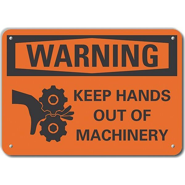 Reflective  Keep Hands Clear Warning Sign, 7 in Height, 10 in Width, Aluminum, Vertical Rectangle