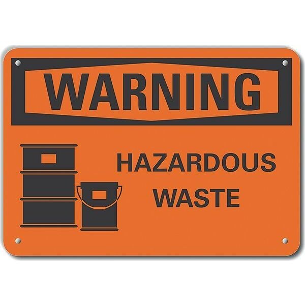 Reflective  Hazardous Waste Warning Sign, 10 in Height, 14 in Width, Aluminum, Horizontal Rectangle