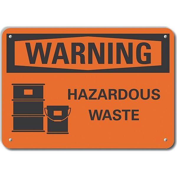 Plastic Hazardous Waste Warning Sign, 10 in Height, 14 in Width, Plastic, Horizontal Rectangle