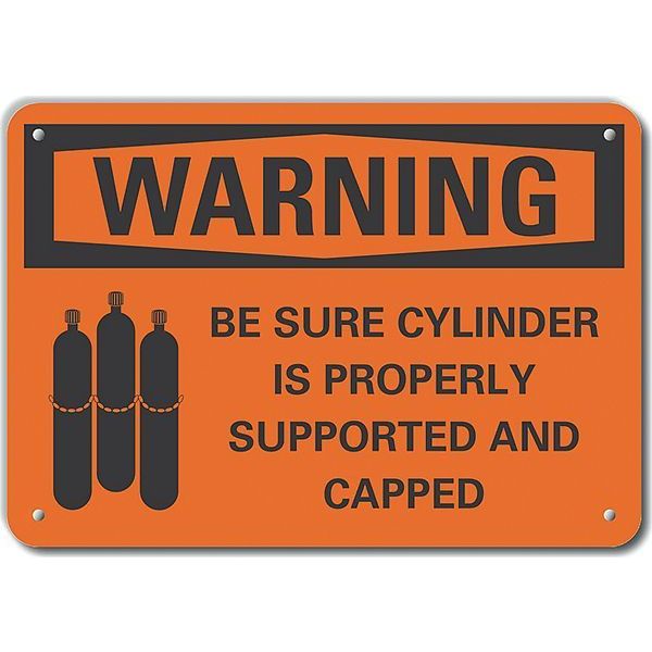 Plastic Cylinder Handling Warning Sign, 7 in H, 10 in W, Vertical Rectangle, LCU6-0050-NP_10X7