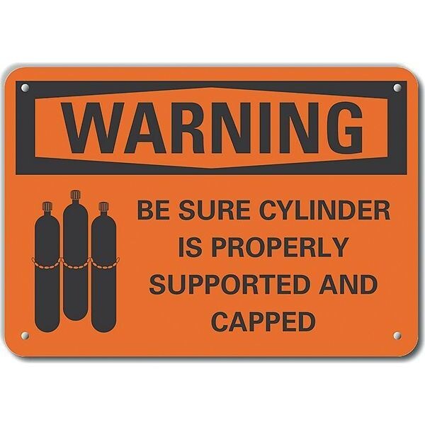 Plastic Cylinder Handling Warning Sign, 10 in H, 14 in W, Horizontal Rectangle, LCU6-0050-NP_14X10