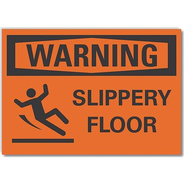 Slippery Floor Warning Label, 3 1/2 in Height, 5 in Width, Polyester, Horizontal Rectangle, English