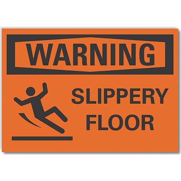 Slippery Floor Warning Reflective Label, 5 in Height, 7 in Width, Reflective Sheeting, English