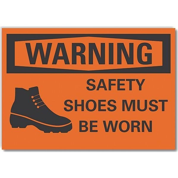 Foot  Warning Label, 3 1/2 in Height, 5 in Width, Polyester, Horizontal Rectangle, English