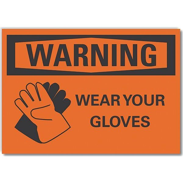Hand  Warning Label, 5 in Height, 7 in Width, Polyester, Horizontal Rectangle, English