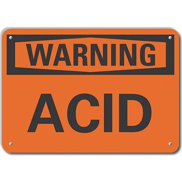 Reflective  Acid Warning Sign, 7 in Height, 10 in Width, Aluminum, Vertical Rectangle, English