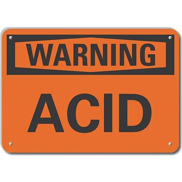 Plastic Acid Warning Sign, 7 in Height, 10 in Width, Plastic, Vertical Rectangle, English