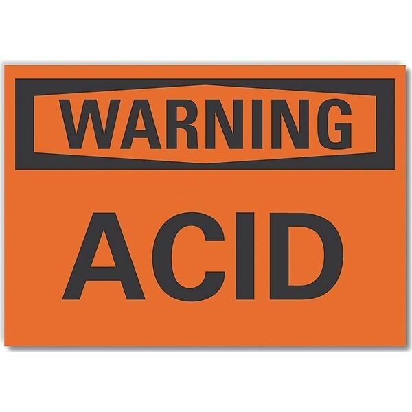 Acid Warning Label, 5 in Height, 7 in Width, Polyester, Horizontal Rectangle, English