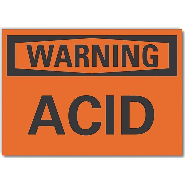 Acid Warning Reflective Label, 7 in Height, 10 in Width, Reflective Sheeting, Vertical Rectangle
