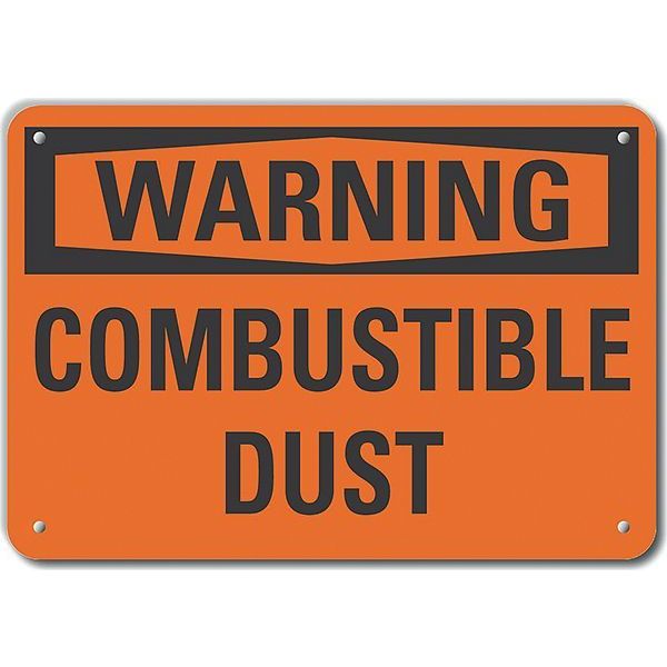 Plastic Combustible Dust Warning Sign, 7 in Height, 10 in Width, Plastic, Vertical Rectangle