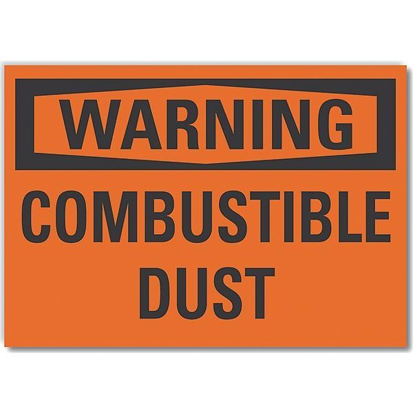 Combustible Dust Warning Label, 5 in Height, 7 in Width, Polyester, Horizontal Rectangle, English