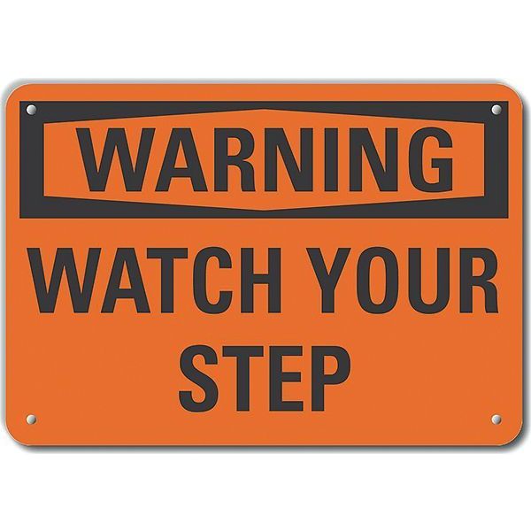 Plastic Steps Warning Sign, 10 in H, 14 in W, Plastic, Horizontal Rectangle, LCU6-0088-NP_14X10