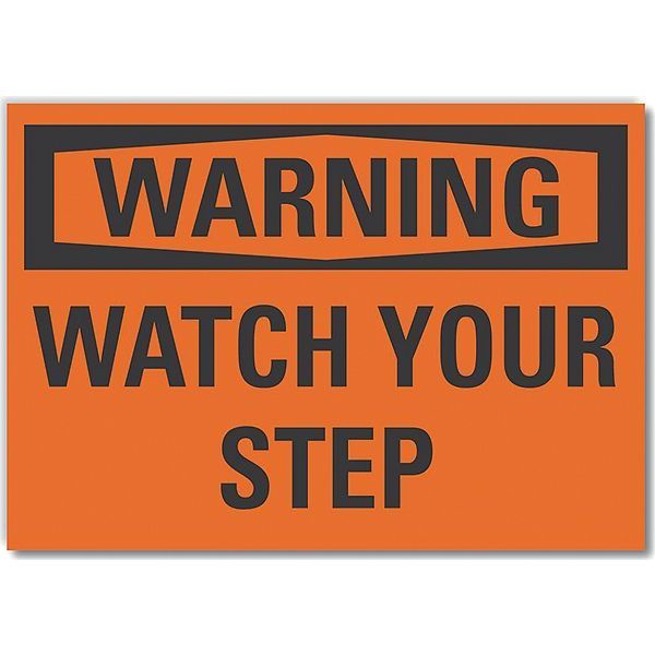 Steps Warning Label, 5 in H, 7 in W, Polyester, Horizontal Rectangle, English, LCU6-0088-ND_7X5