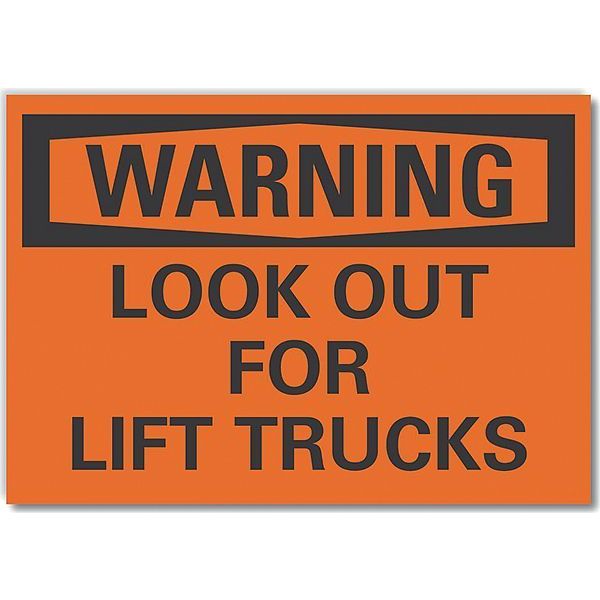 Lift Truck Traffic Warning Label, 5 in H, 7 in W, Polyester, Rectangle, LCU6-0102-ND_7X5