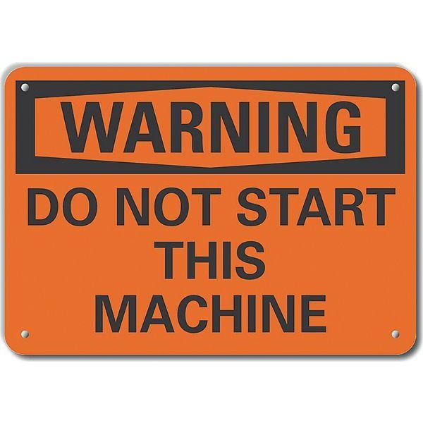 Reflective  Machine & Operation Warning Sign, 7 in Height, 10 in Width, Aluminum, English