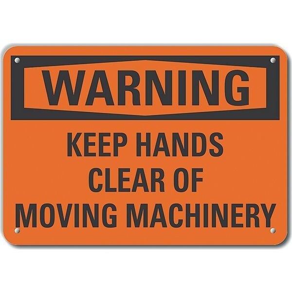 Aluminum Keep Hands Clear Warning Sign, 10 in Height, 14 in Width, Aluminum, Horizontal Rectangle