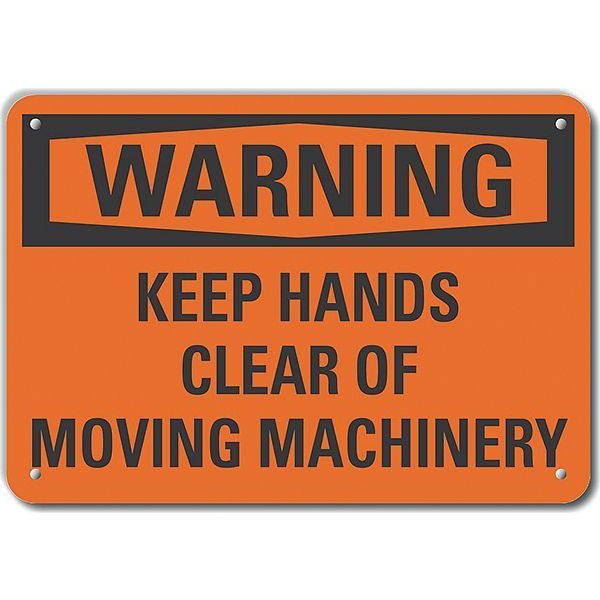 Reflective  Keep Hands Clear Warning Sign, 10 in Height, 14 in Width, Aluminum, English