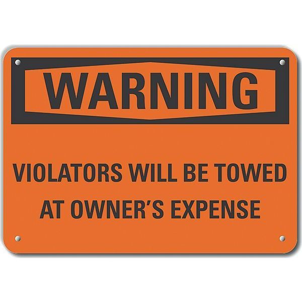 Plastic No Parking Warning Sign, 10 in Height, 14 in Width, Plastic, Horizontal Rectangle, English