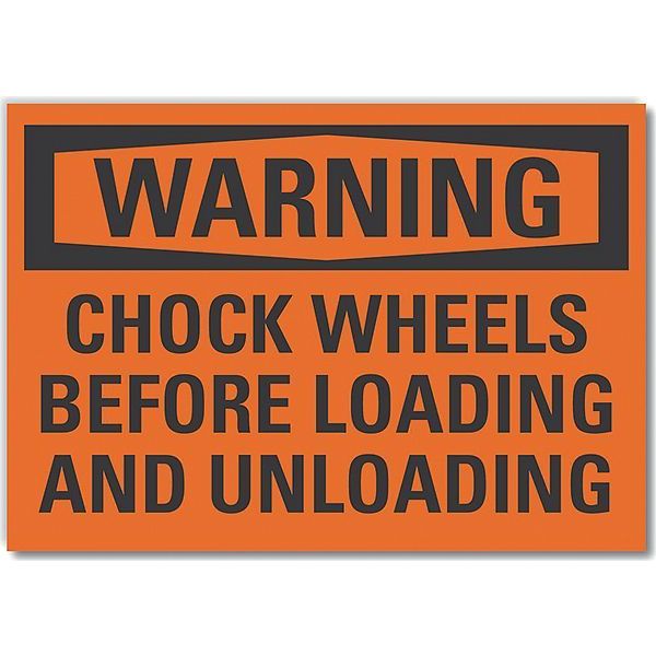 Chock Wheels Warning Reflective Label, 3 1/2 in H, 5 in W, Reflective Sheeting, LCU6-0133-RD_5X3.5