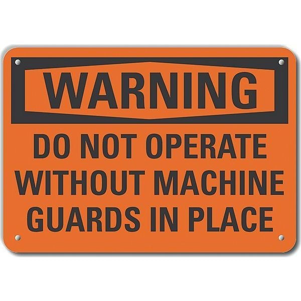 Reflective  Machine Guards Warning Sign, 7 in Height, 10 in Width, Aluminum, Vertical Rectangle
